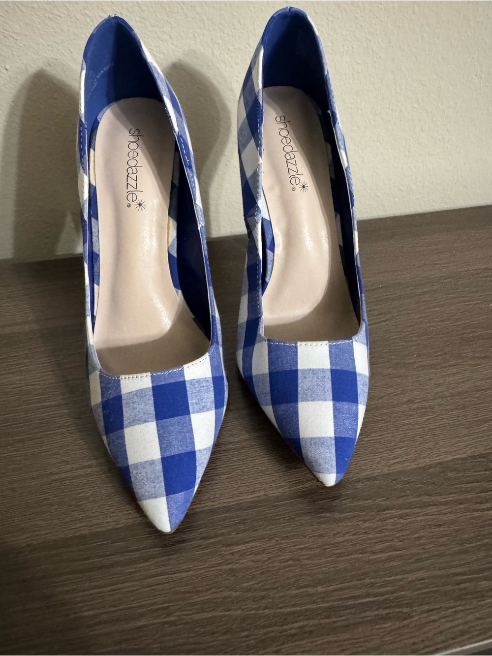 Blue Gingham Pointed Toe Stiletto Heels - Picture 3 of 3